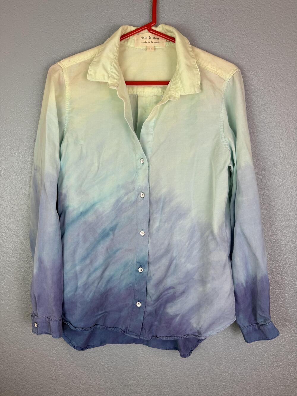 Cloth & Stone Shirt Womens Medium Ombre Button Down Tencel Long Sleeve Blouse